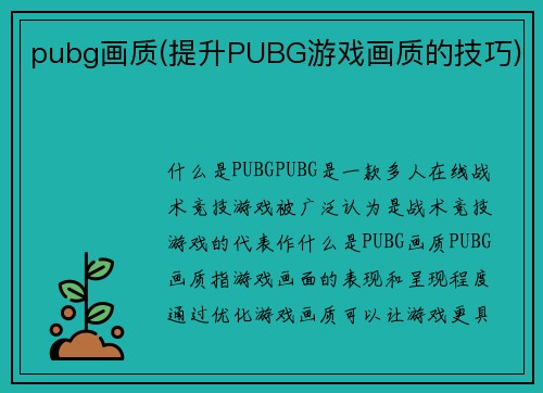 pubg画质(提升PUBG游戏画质的技巧)